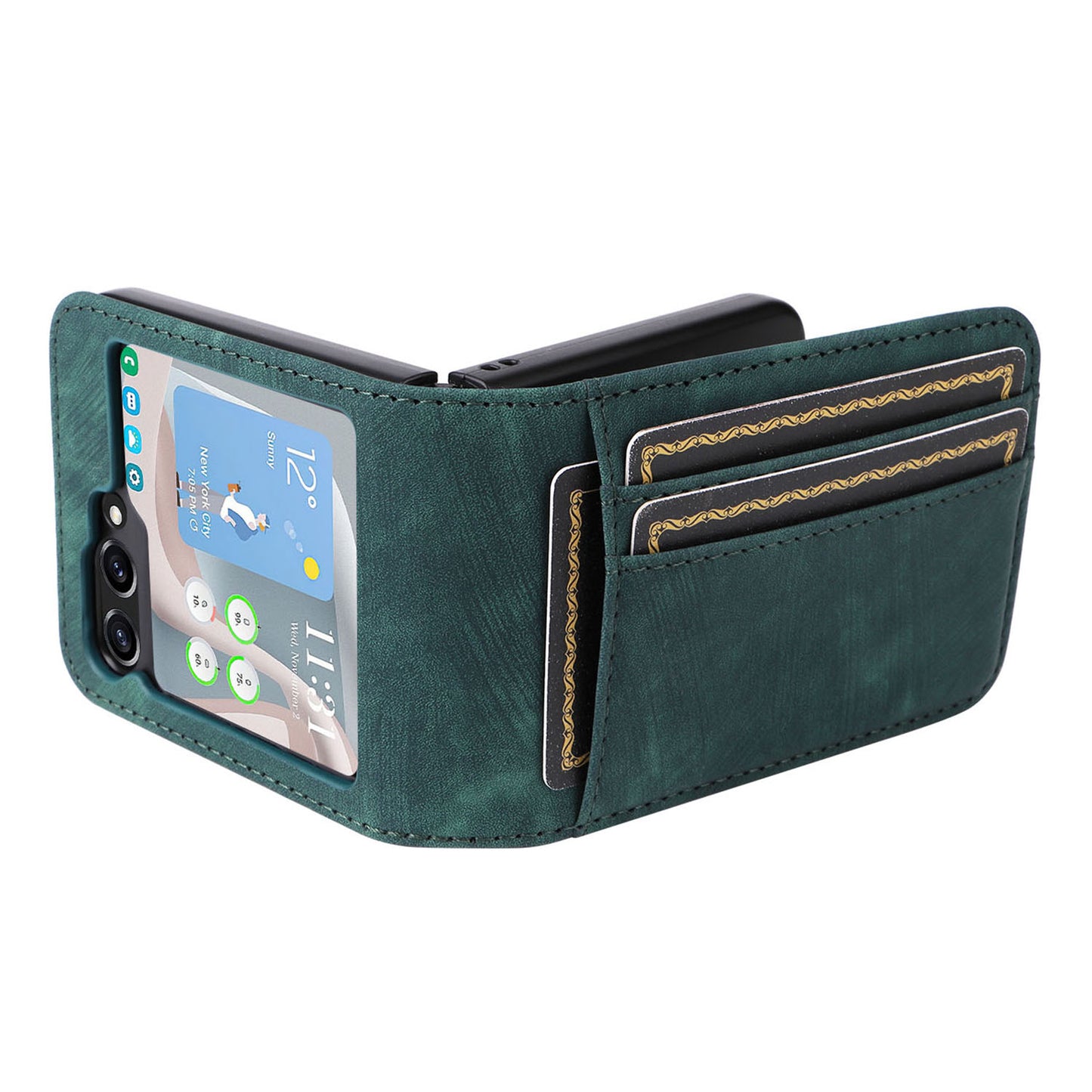 For Samsung Galaxy Z Flip6 5G Case PU Leather Card Slots Phone Cover Two-piece Design - Green
