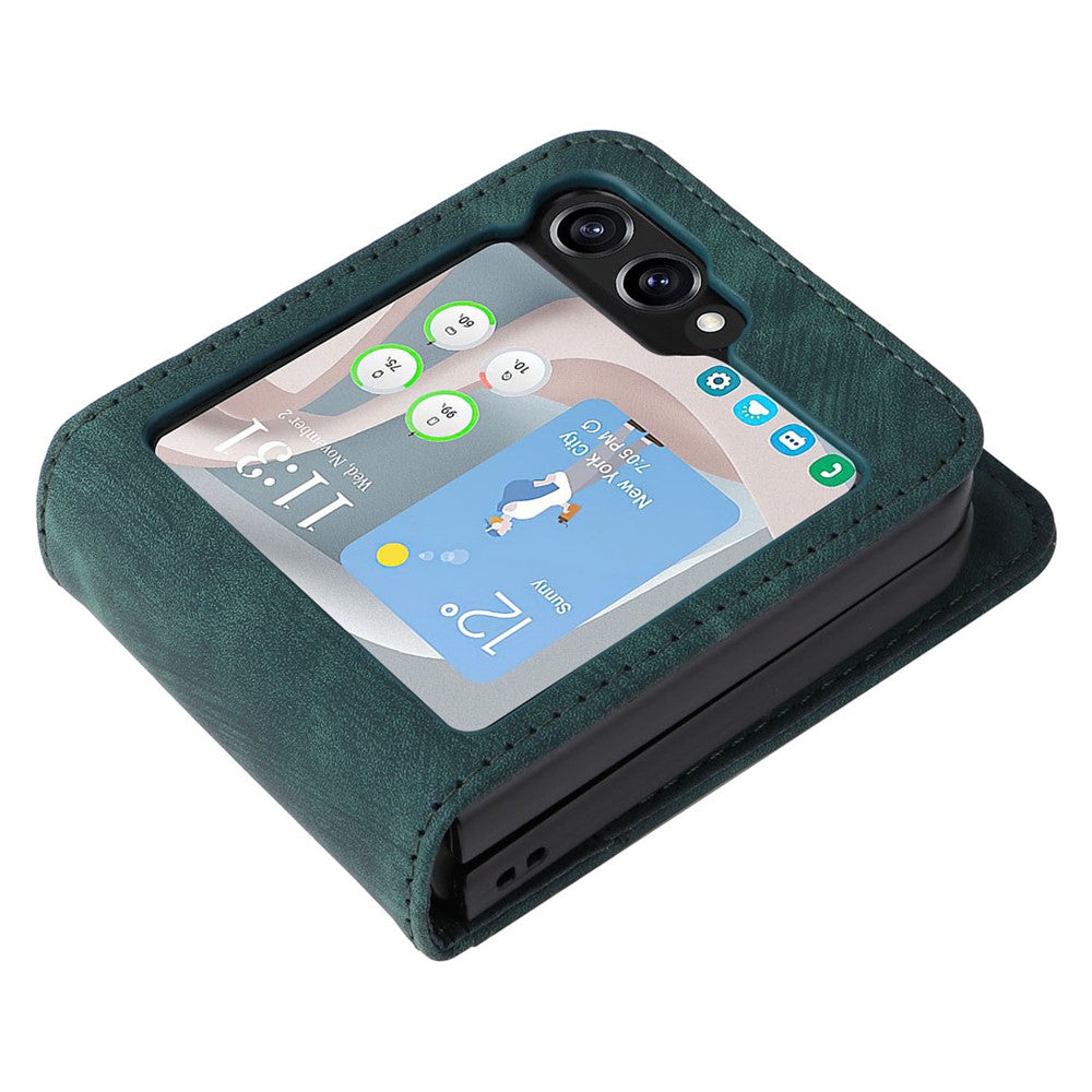 For Samsung Galaxy Z Flip7 FE 5G / Z Flip6 5G Case PU Leather Card Slots Phone Cover Two-piece Design - Green