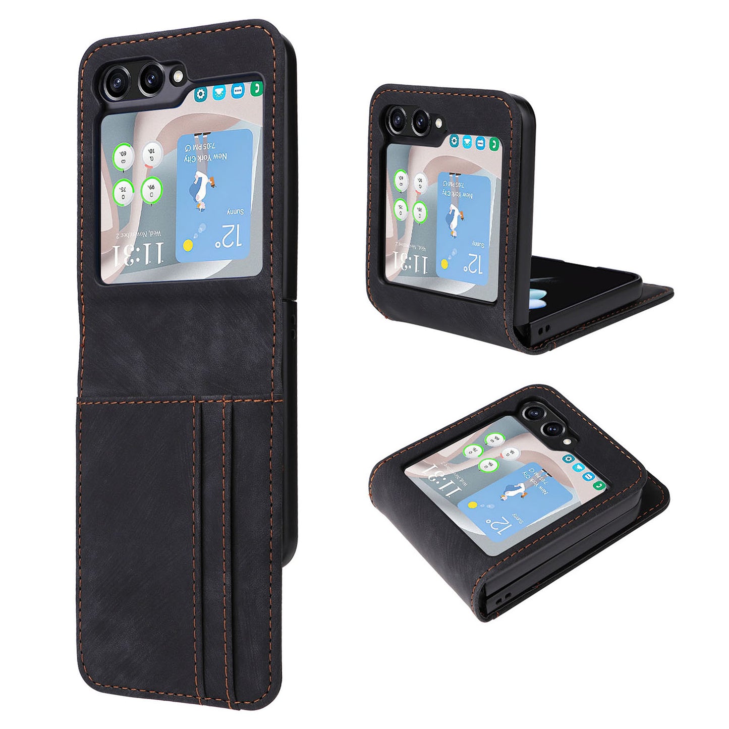 For Samsung Galaxy Z Flip6 5G Case PU Leather Card Slots Phone Cover Two-piece Design - Black
