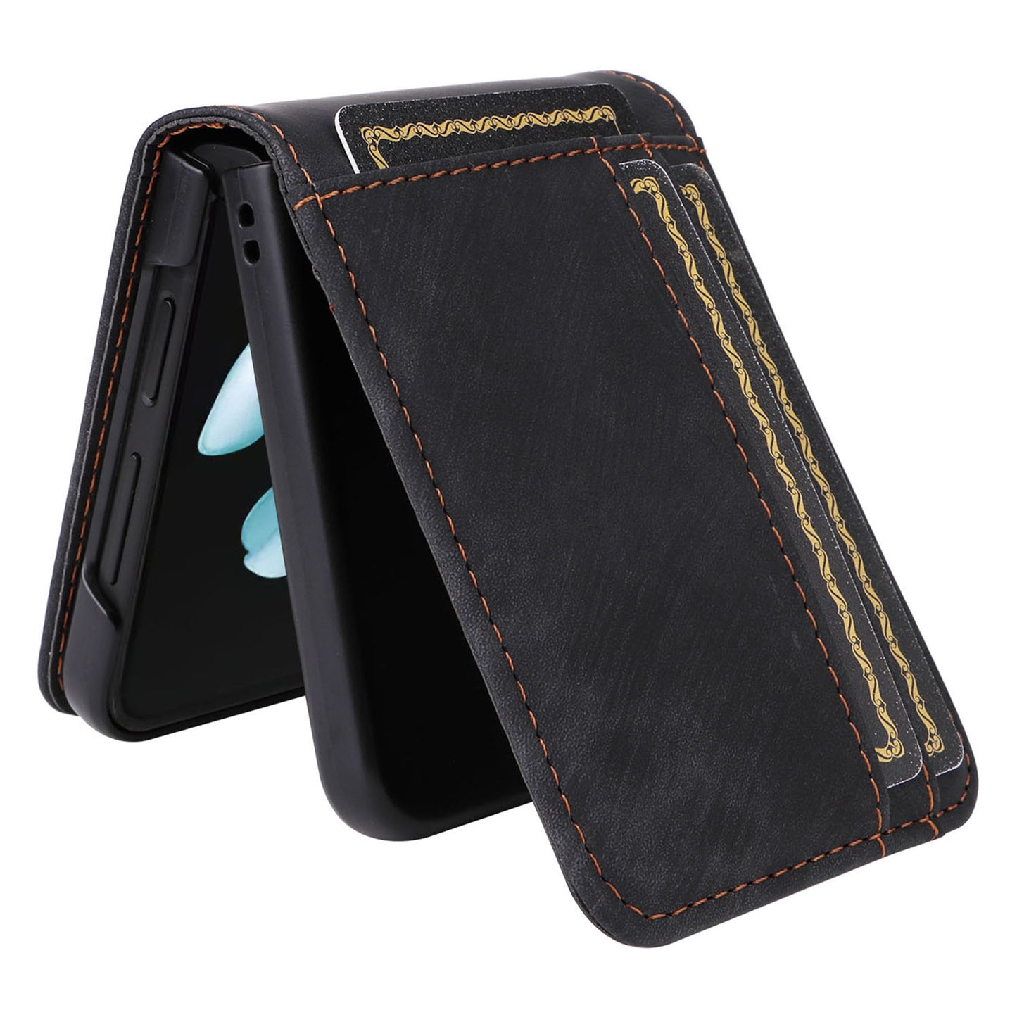 For Samsung Galaxy Z Flip6 5G Case PU Leather Card Slots Phone Cover Two-piece Design - Black