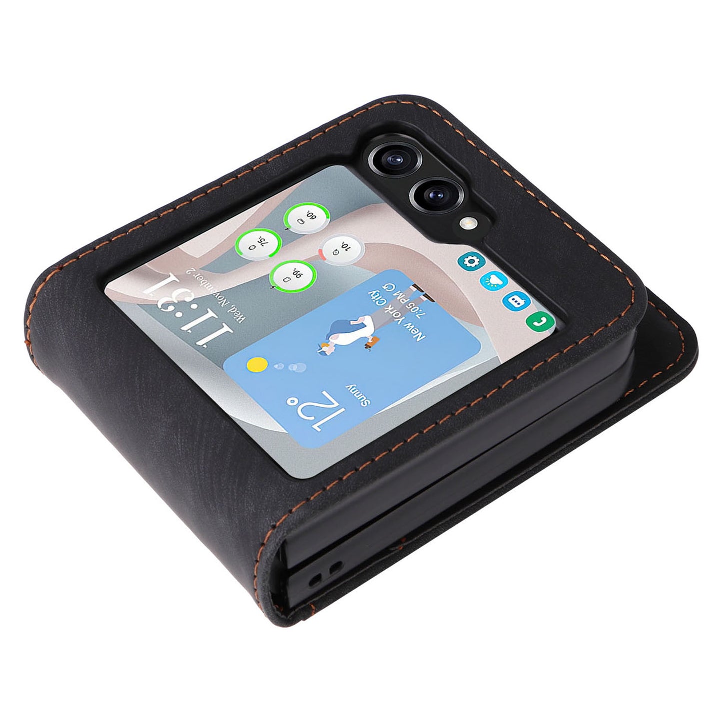 For Samsung Galaxy Z Flip6 5G Case PU Leather Card Slots Phone Cover Two-piece Design - Black