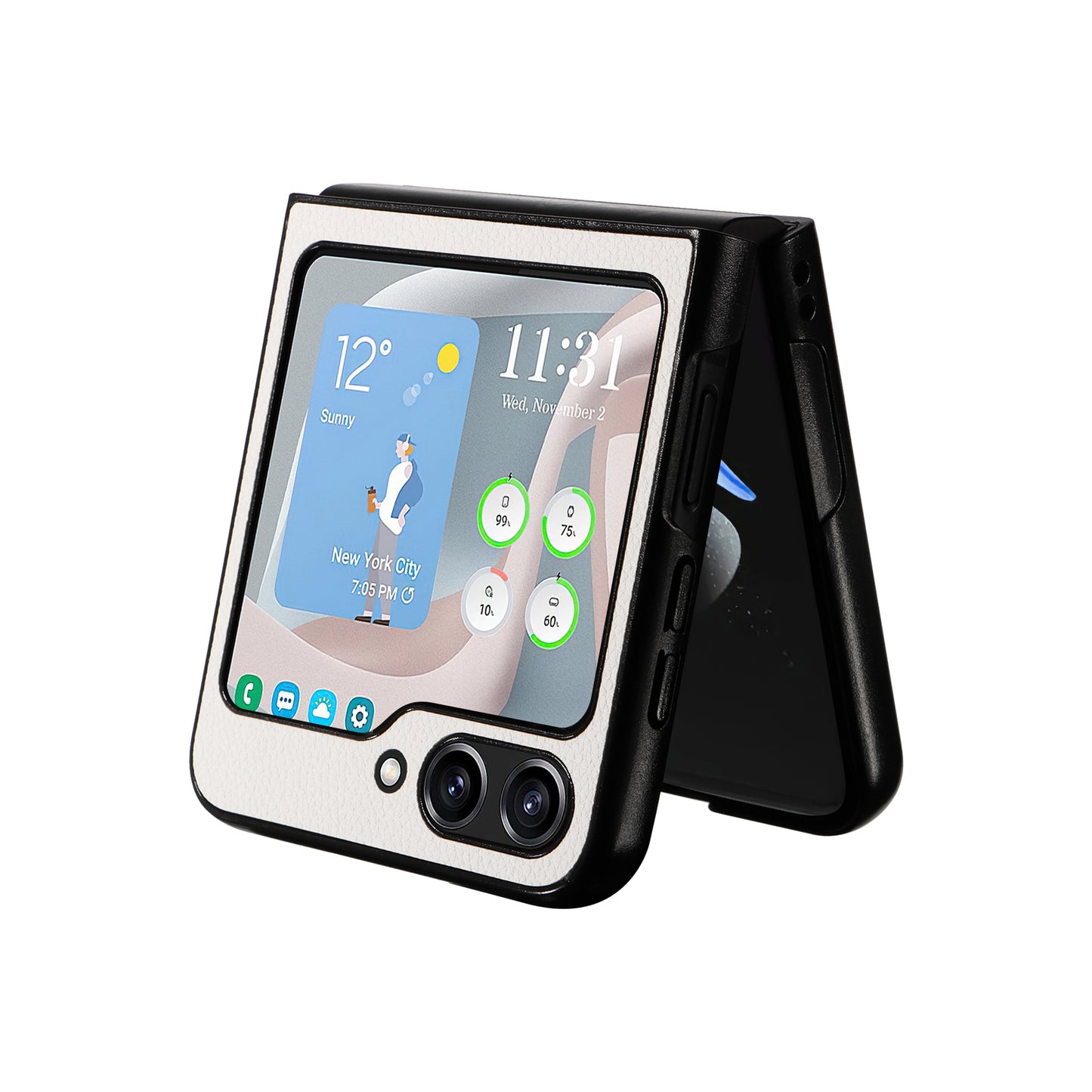 For Samsung Galaxy Z Flip6 5G Case Litchi Texture Leather+Hard PC Phone Cover - White
