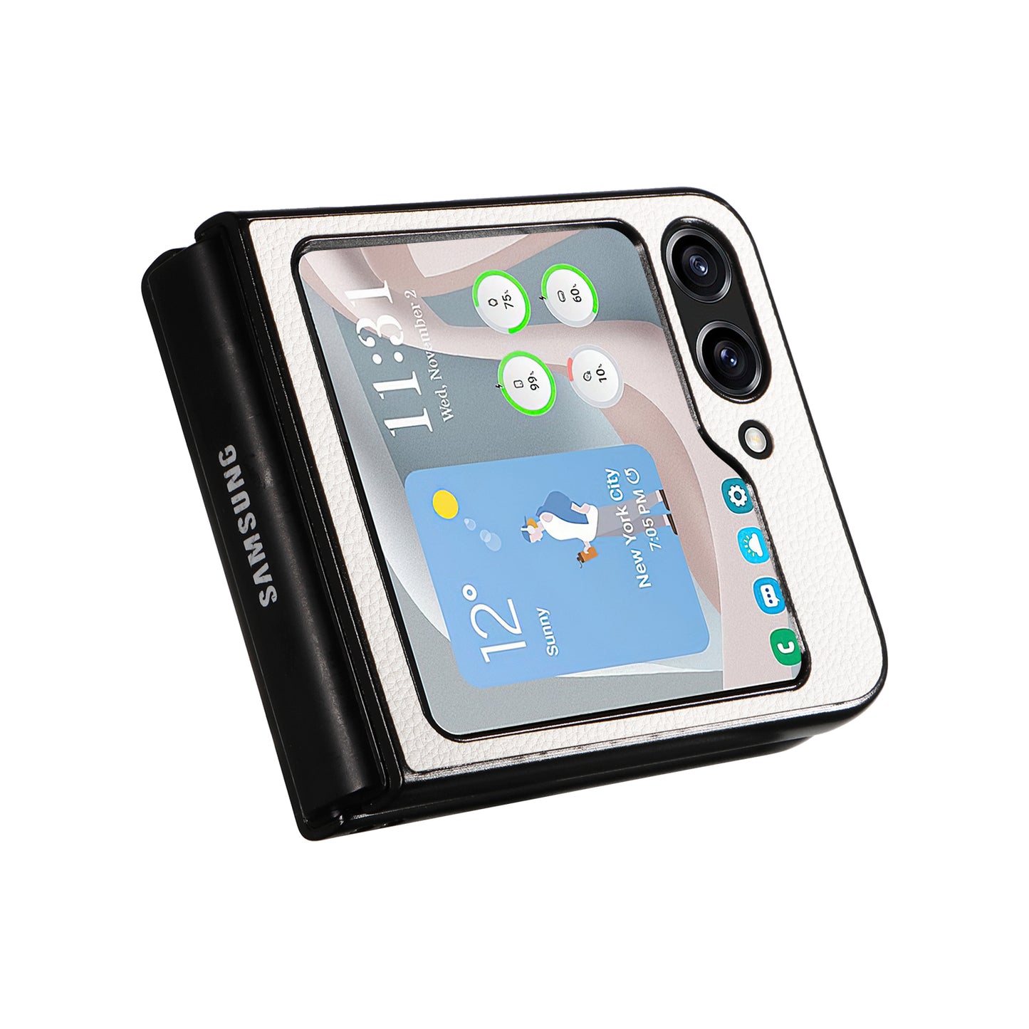 For Samsung Galaxy Z Flip6 5G Case Litchi Texture Leather+Hard PC Phone Cover - White