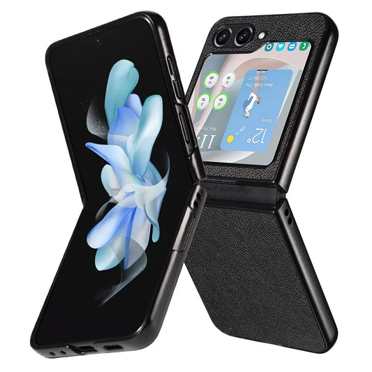 For Samsung Galaxy Z Flip7 FE 5G / Z Flip6 5G Case Litchi Texture Leather+Hard PC Phone Cover - Black