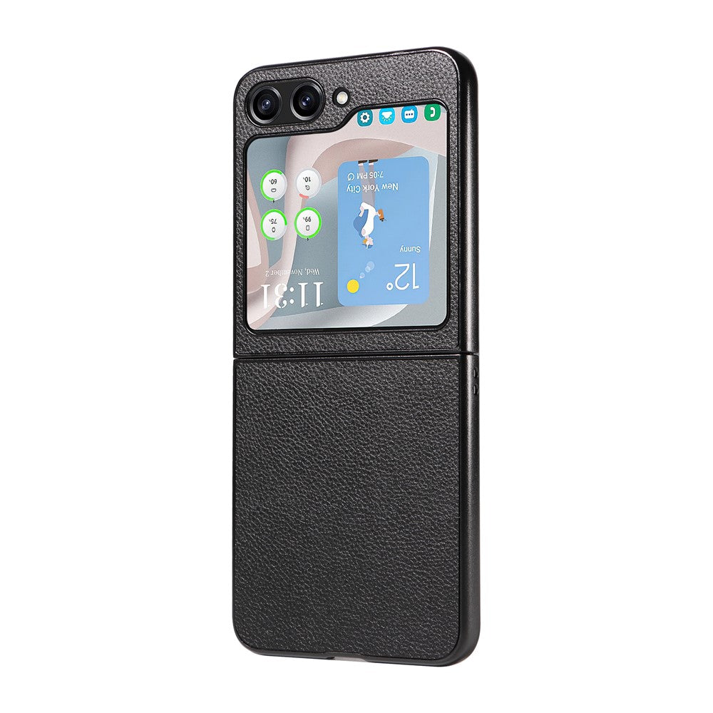 For Samsung Galaxy Z Flip7 FE 5G / Z Flip6 5G Case Litchi Texture Leather+Hard PC Phone Cover - Black