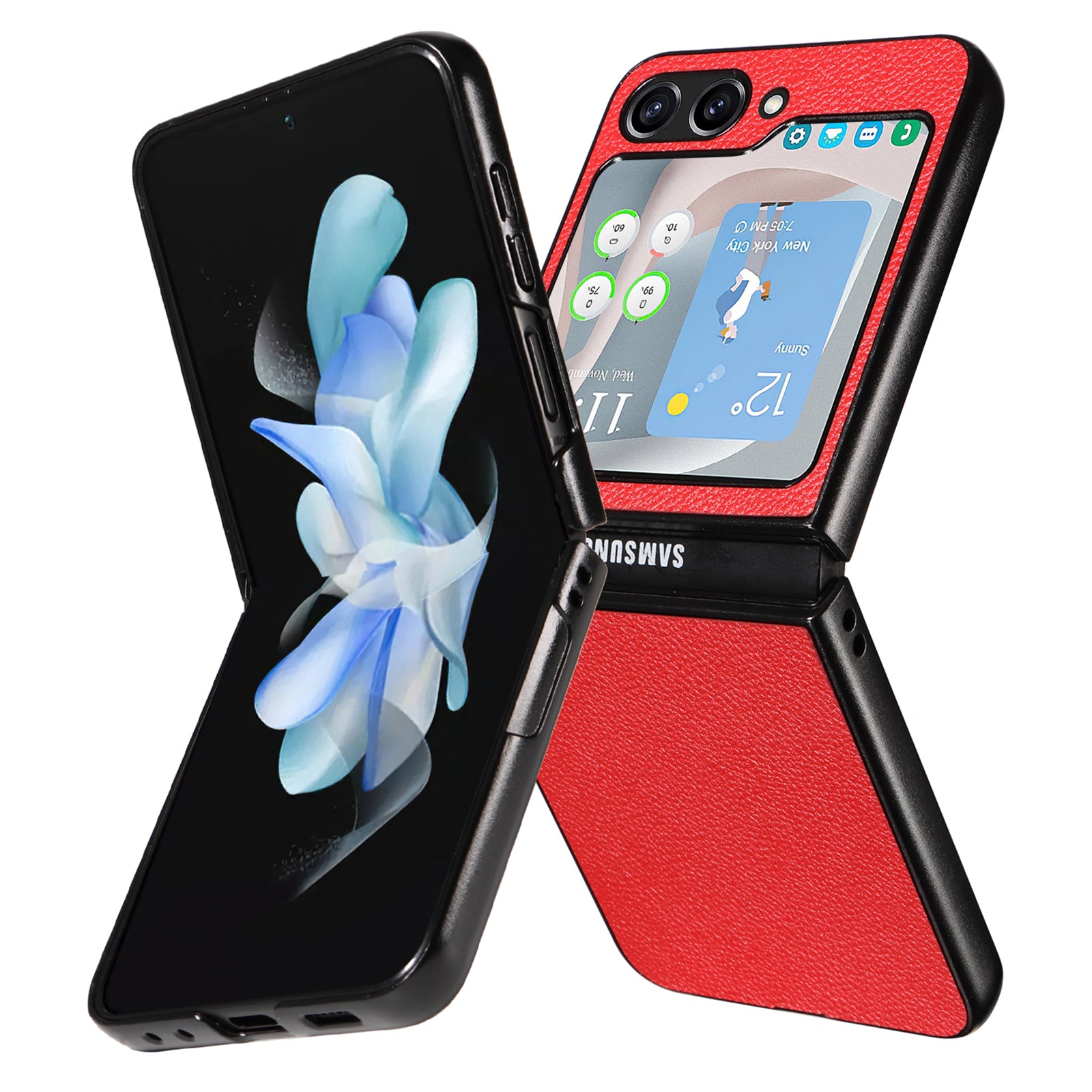 For Samsung Galaxy Z Flip6 5G Case Litchi Texture Leather+Hard PC Phone Cover - Red