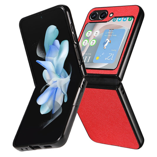 For Samsung Galaxy Z Flip7 FE 5G / Z Flip6 5G Case Litchi Texture Leather+Hard PC Phone Cover - Red