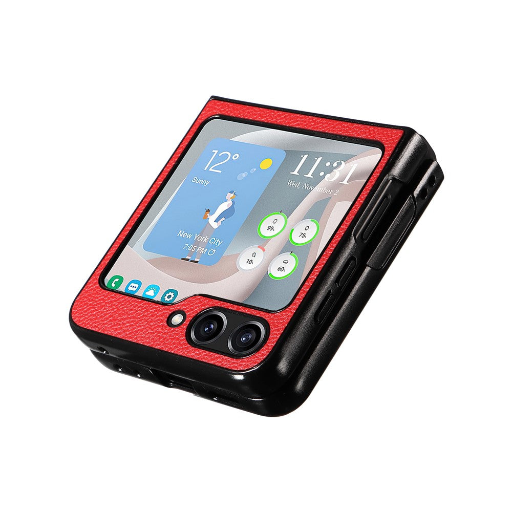 For Samsung Galaxy Z Flip7 FE 5G / Z Flip6 5G Case Litchi Texture Leather+Hard PC Phone Cover - Red