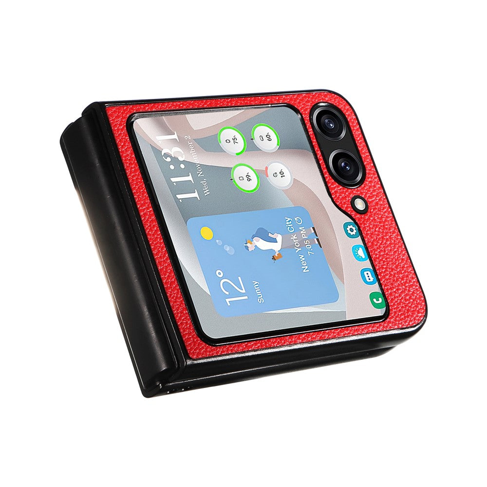 For Samsung Galaxy Z Flip7 FE 5G / Z Flip6 5G Case Litchi Texture Leather+Hard PC Phone Cover - Red
