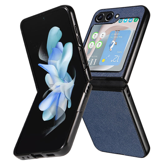 For Samsung Galaxy Z Flip7 FE 5G / Z Flip6 5G Case Litchi Texture Leather+Hard PC Phone Cover - Dark Blue