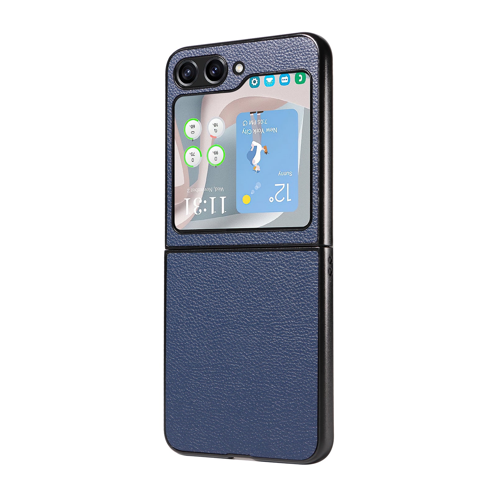 For Samsung Galaxy Z Flip6 5G Case Litchi Texture Leather+Hard PC Phone Cover - Dark Blue