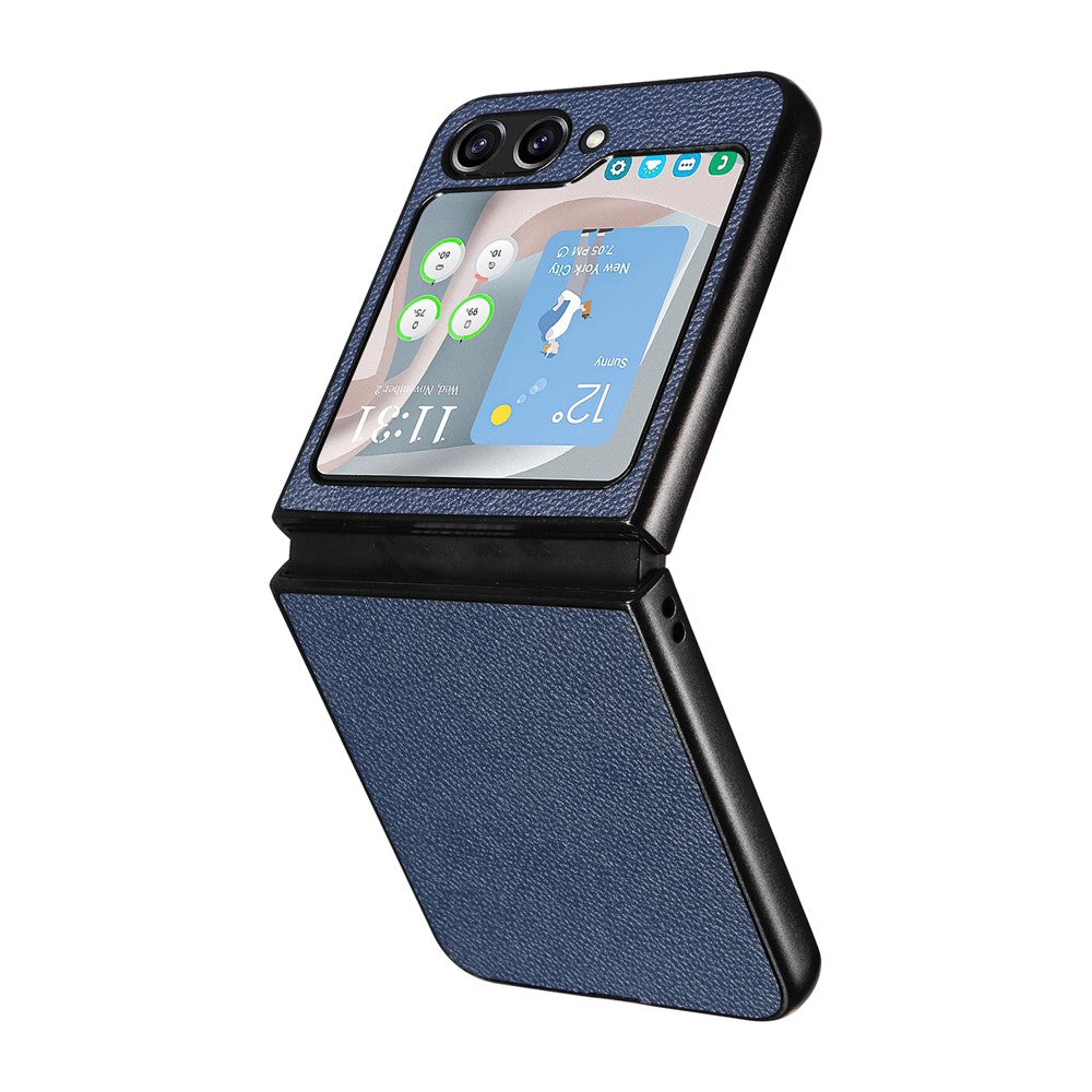 For Samsung Galaxy Z Flip7 FE 5G / Z Flip6 5G Case Litchi Texture Leather+Hard PC Phone Cover - Dark Blue