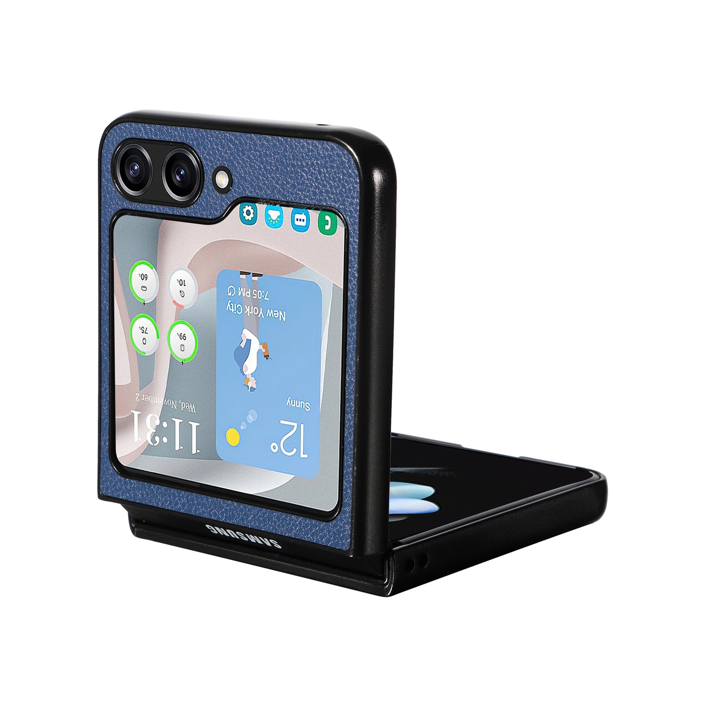 For Samsung Galaxy Z Flip6 5G Case Litchi Texture Leather+Hard PC Phone Cover - Dark Blue
