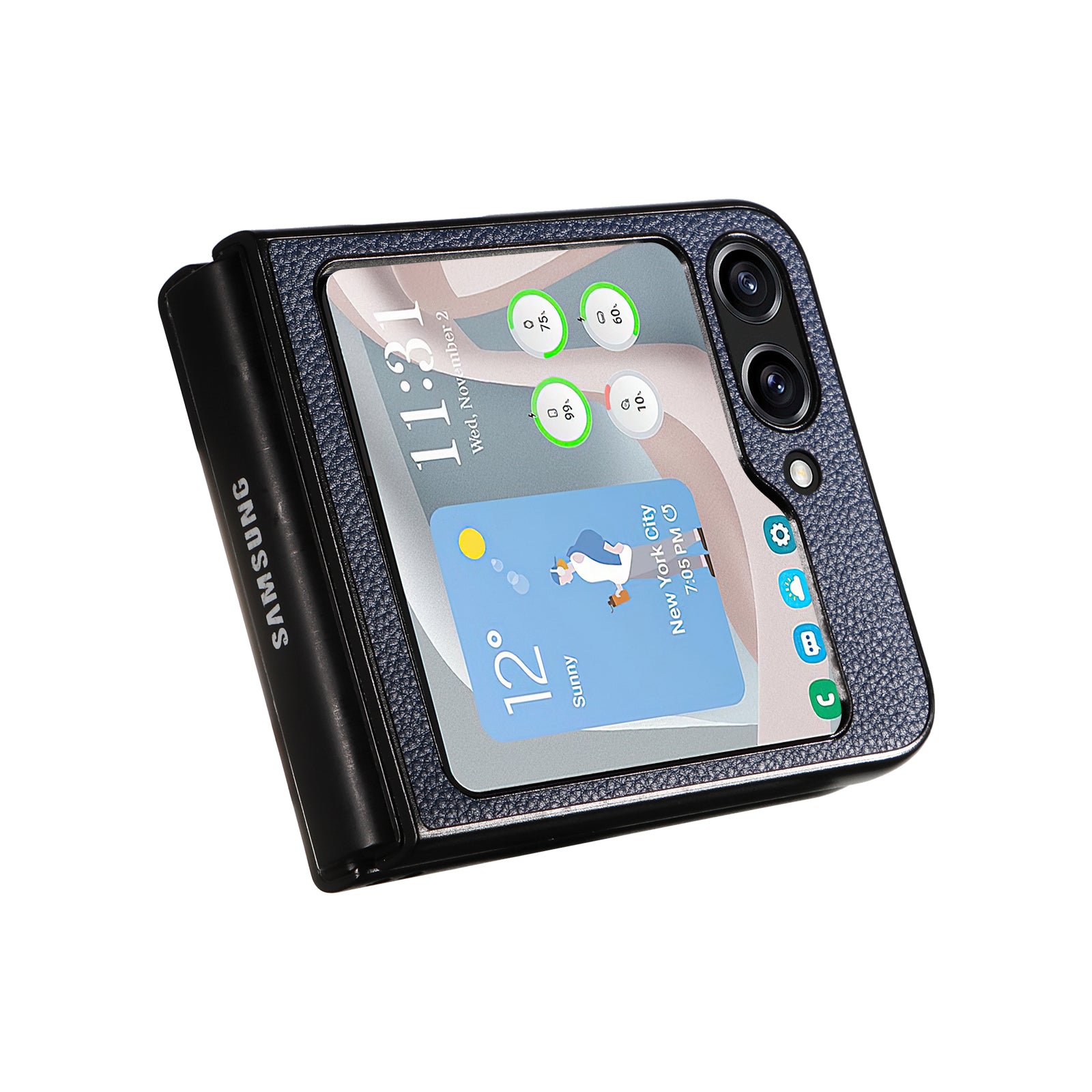 For Samsung Galaxy Z Flip6 5G Case Litchi Texture Leather+Hard PC Phone Cover - Dark Blue