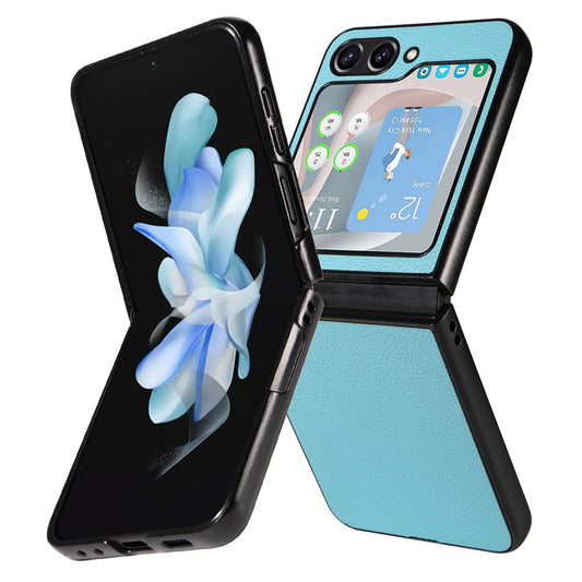 For Samsung Galaxy Z Flip7 FE 5G / Z Flip6 5G Case Litchi Texture Leather+Hard PC Phone Cover - Baby Blue