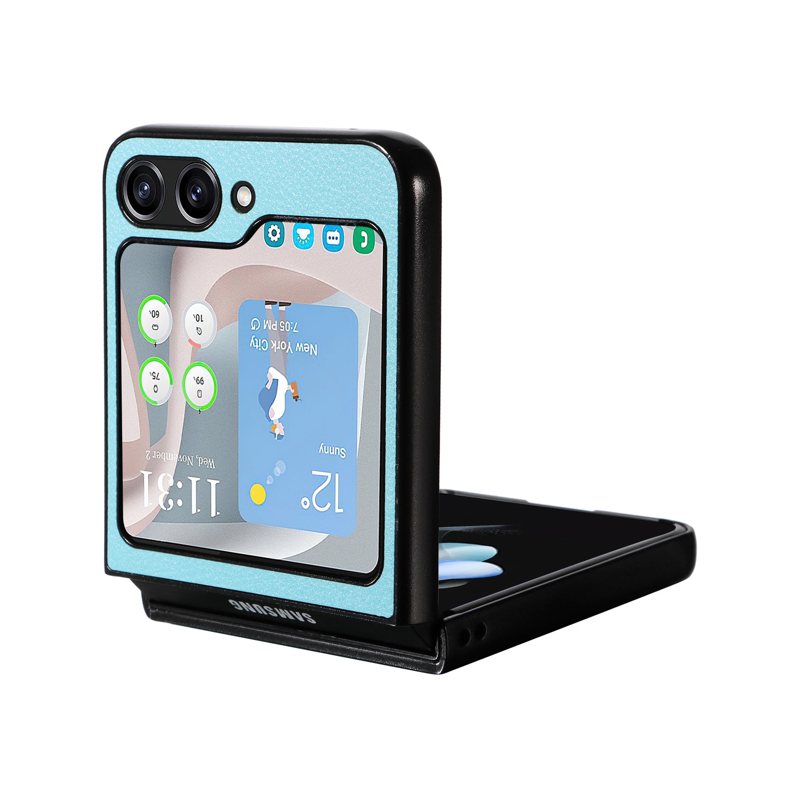 For Samsung Galaxy Z Flip6 5G Case Litchi Texture Leather+Hard PC Phone Cover - Baby Blue
