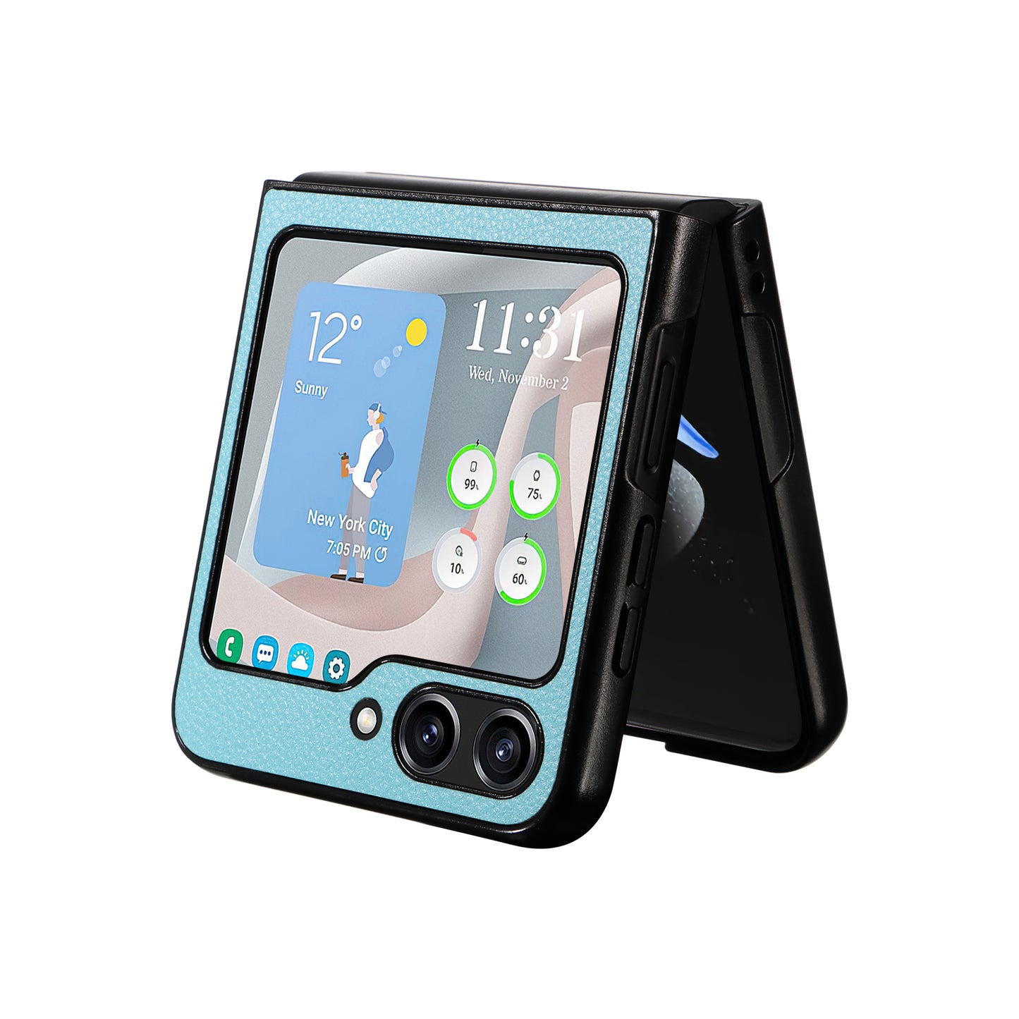 For Samsung Galaxy Z Flip6 5G Case Litchi Texture Leather+Hard PC Phone Cover - Baby Blue