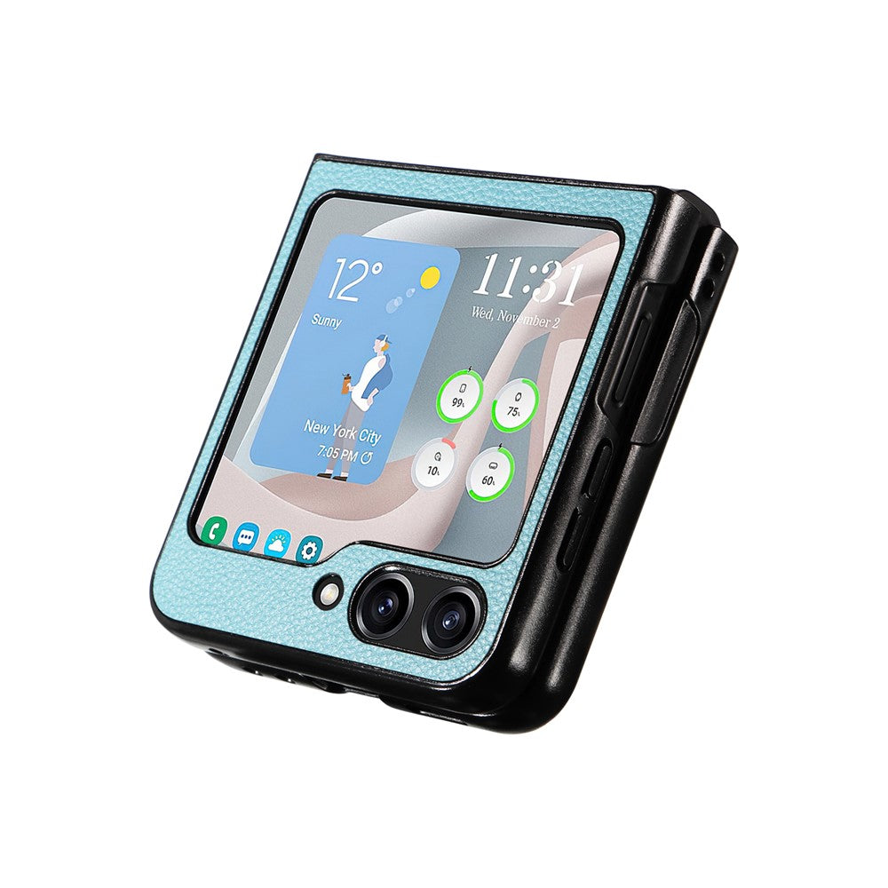For Samsung Galaxy Z Flip7 FE 5G / Z Flip6 5G Case Litchi Texture Leather+Hard PC Phone Cover - Baby Blue