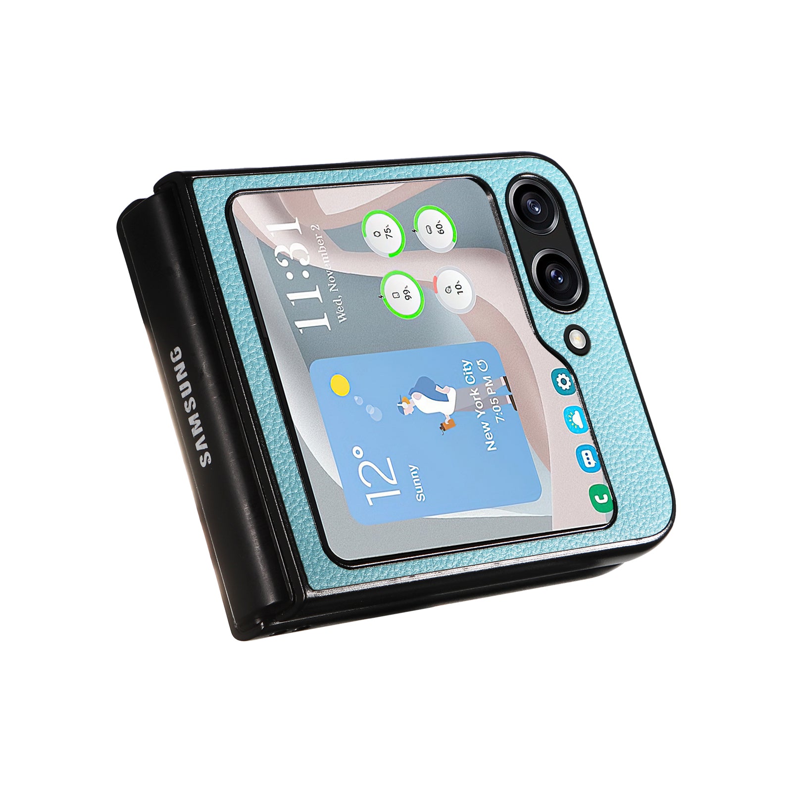 For Samsung Galaxy Z Flip6 5G Case Litchi Texture Leather+Hard PC Phone Cover - Baby Blue