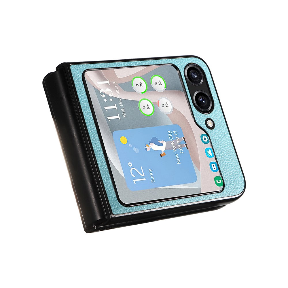 For Samsung Galaxy Z Flip7 FE 5G / Z Flip6 5G Case Litchi Texture Leather+Hard PC Phone Cover - Baby Blue