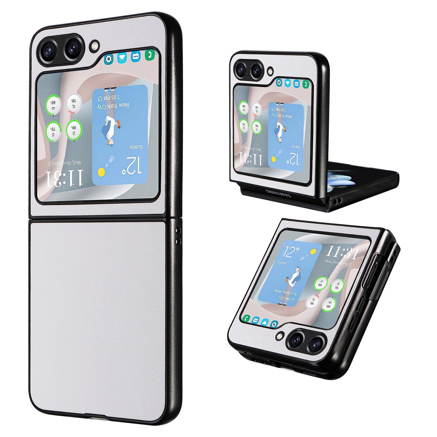 For Samsung Galaxy Z Flip6 5G Case PU Leather Hard PC Protective Phone Cover - White