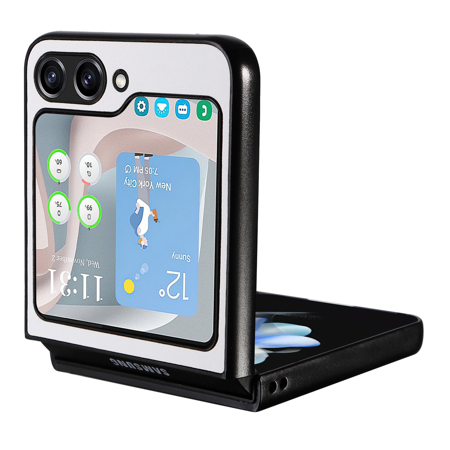 For Samsung Galaxy Z Flip6 5G Case PU Leather Hard PC Protective Phone Cover - White