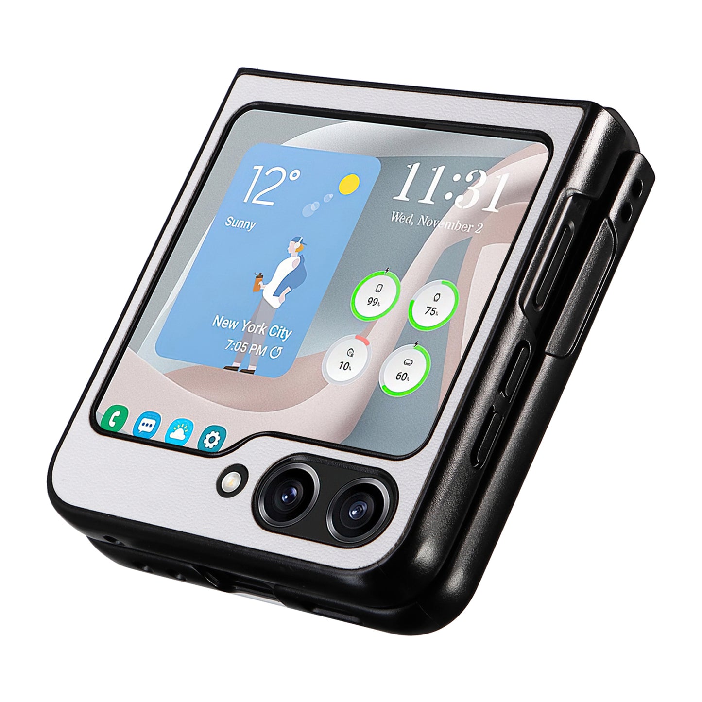 For Samsung Galaxy Z Flip6 5G Case PU Leather Hard PC Protective Phone Cover - White