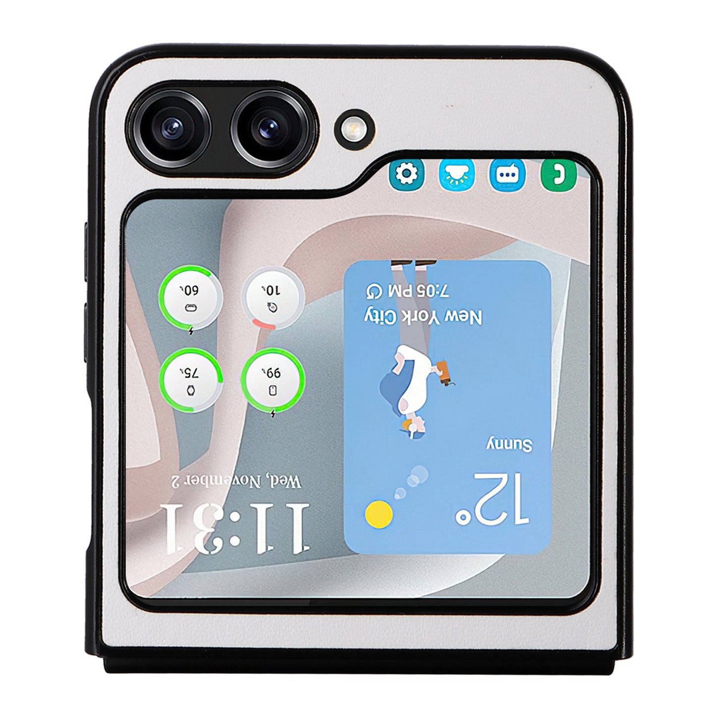 For Samsung Galaxy Z Flip6 5G Case PU Leather Hard PC Protective Phone Cover - White