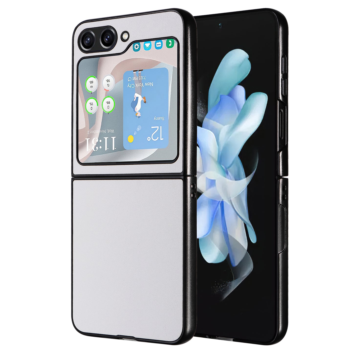 For Samsung Galaxy Z Flip6 5G Case PU Leather Hard PC Protective Phone Cover - White