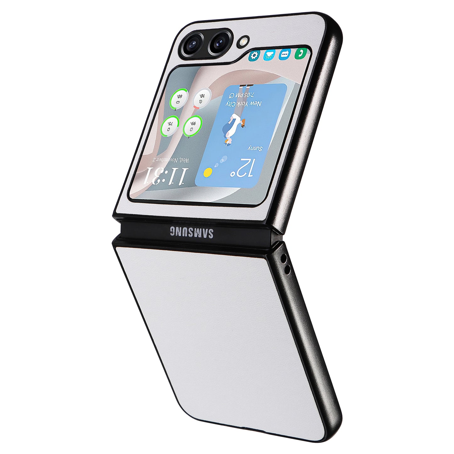 For Samsung Galaxy Z Flip6 5G Case PU Leather Hard PC Protective Phone Cover - White