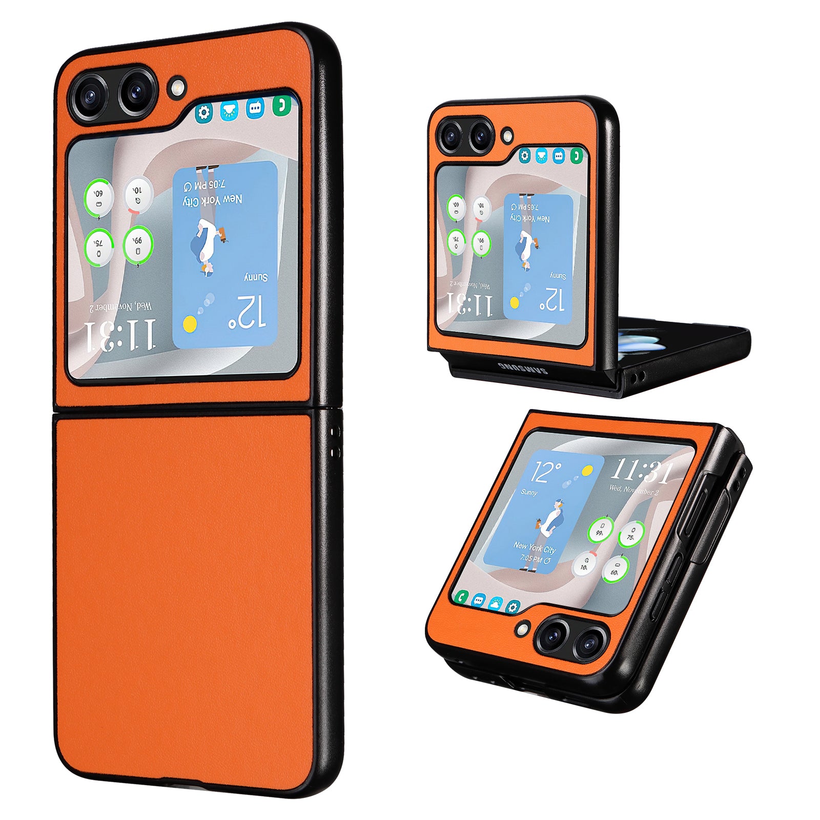 For Samsung Galaxy Z Flip6 5G Case PU Leather Hard PC Protective Phone Cover - Orange