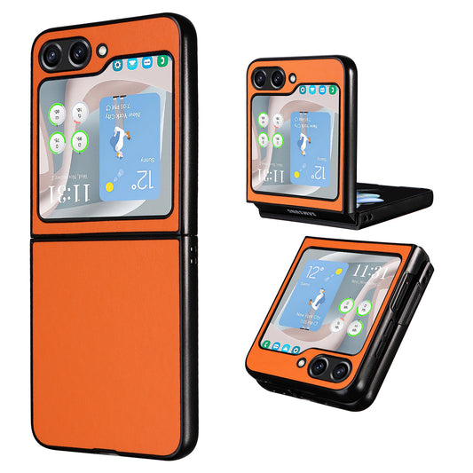 For Samsung Galaxy Z Flip6 5G Case PU Leather Hard PC Protective Phone Cover - Orange
