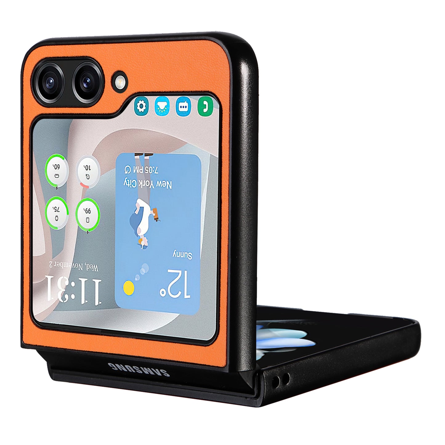 For Samsung Galaxy Z Flip6 5G Case PU Leather Hard PC Protective Phone Cover - Orange