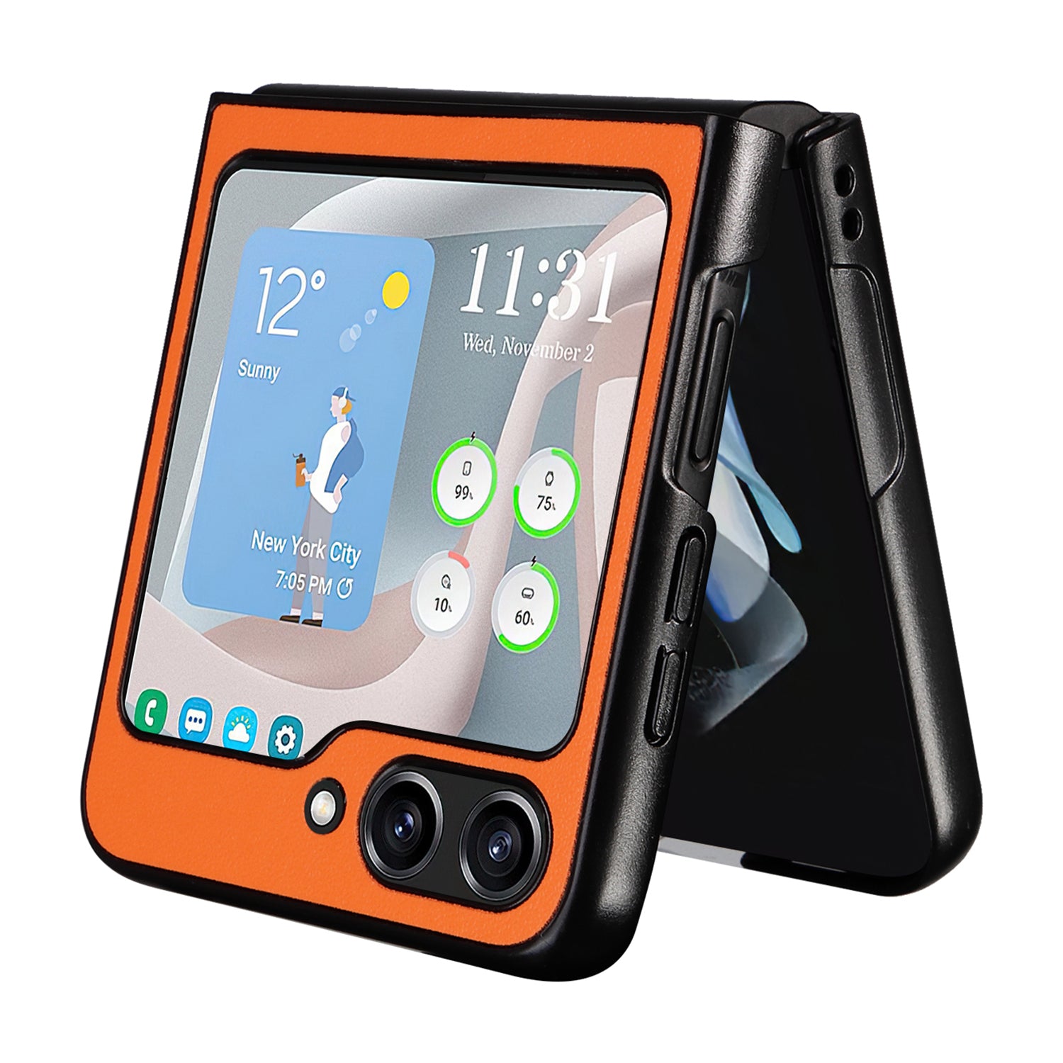 For Samsung Galaxy Z Flip6 5G Case PU Leather Hard PC Protective Phone Cover - Orange