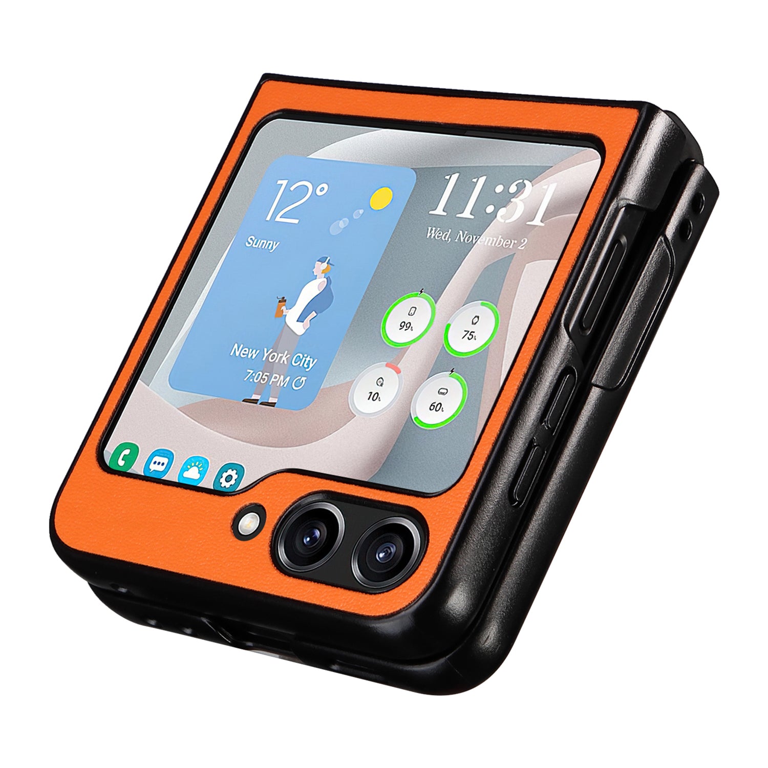 For Samsung Galaxy Z Flip6 5G Case PU Leather Hard PC Protective Phone Cover - Orange
