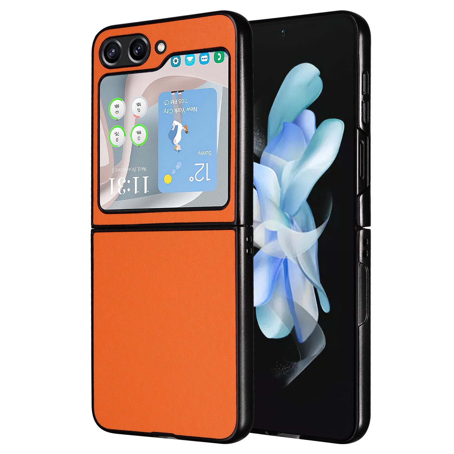 For Samsung Galaxy Z Flip6 5G Case PU Leather Hard PC Protective Phone Cover - Orange