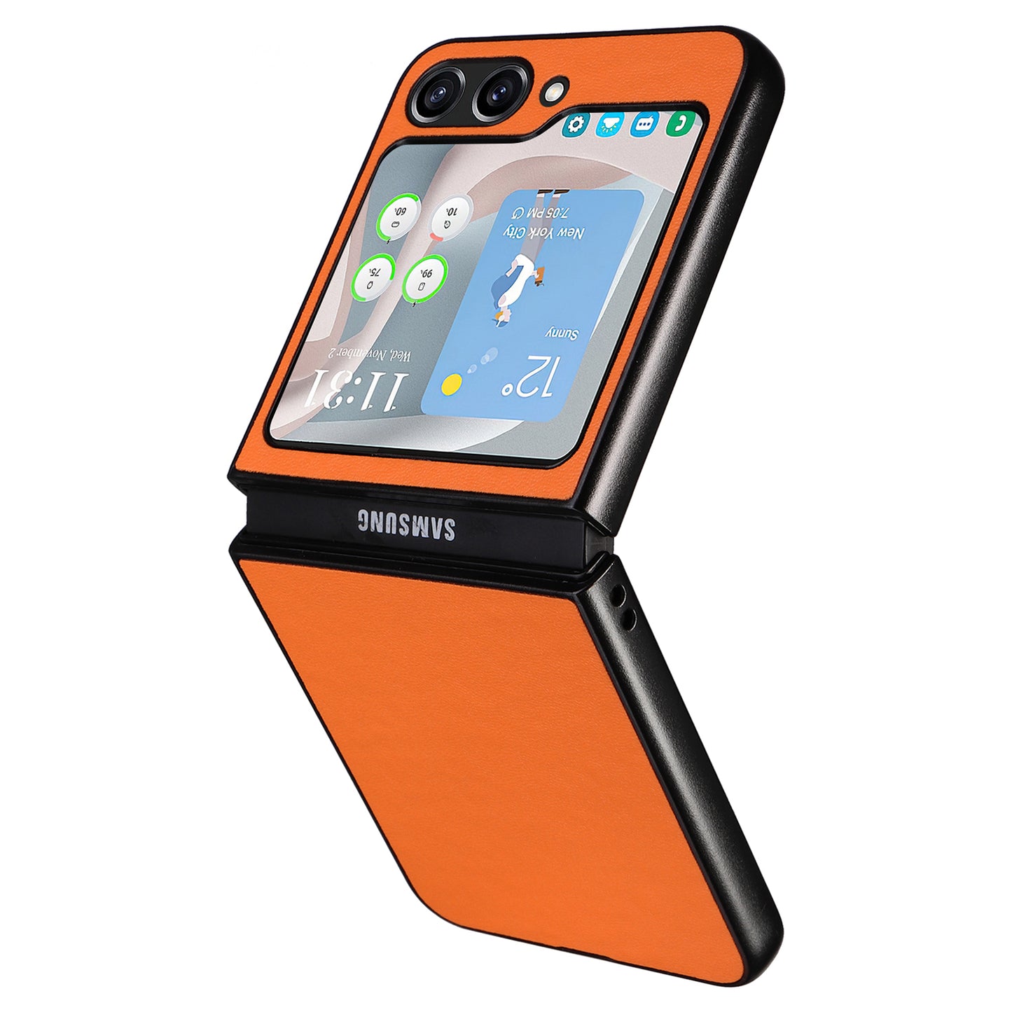 For Samsung Galaxy Z Flip6 5G Case PU Leather Hard PC Protective Phone Cover - Orange