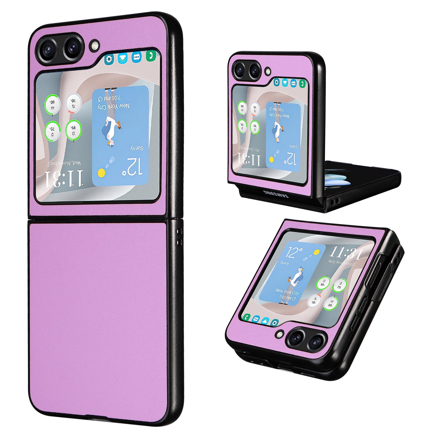 For Samsung Galaxy Z Flip6 5G Case PU Leather Hard PC Protective Phone Cover - Purple