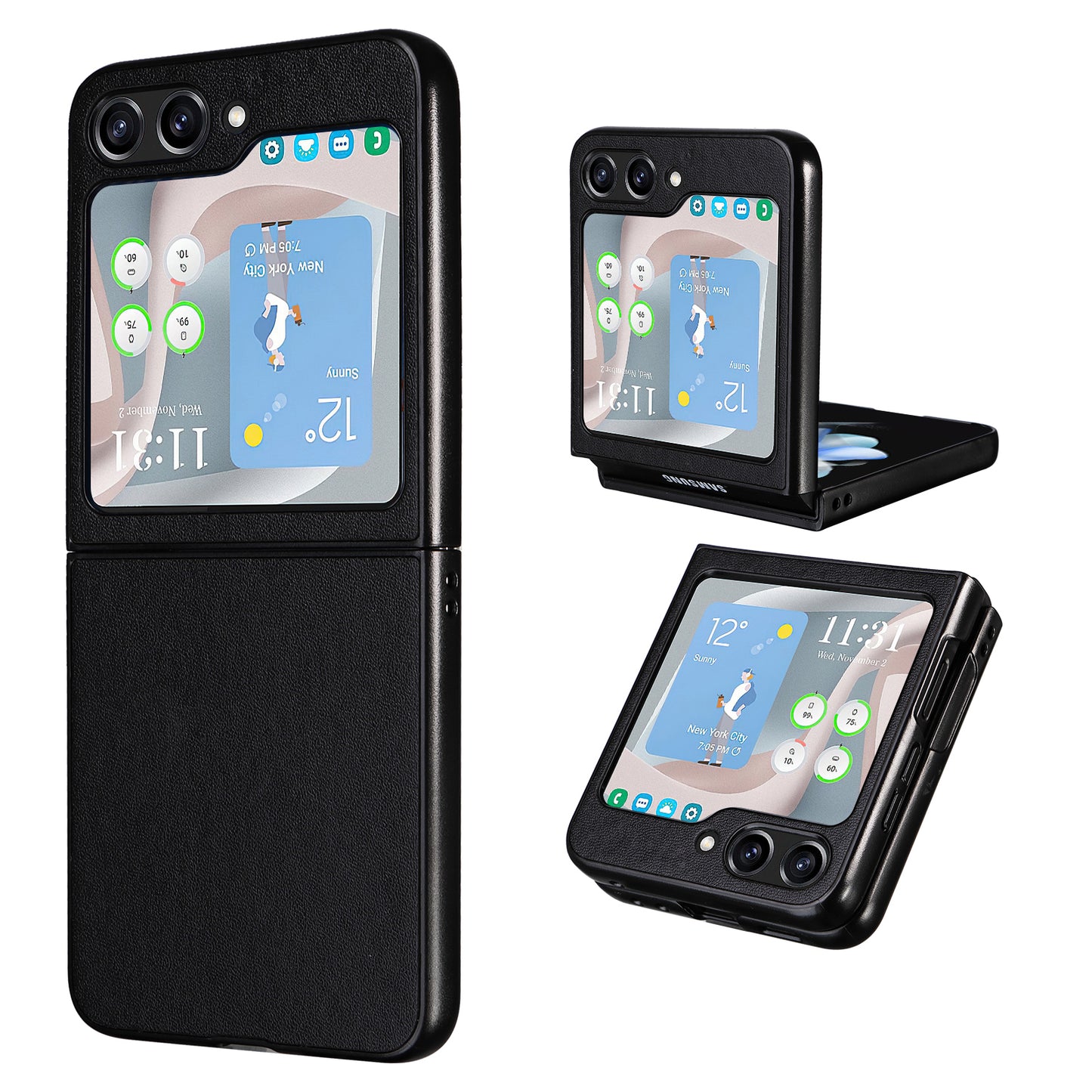 For Samsung Galaxy Z Flip6 5G Case PU Leather Hard PC Protective Phone Cover - Black
