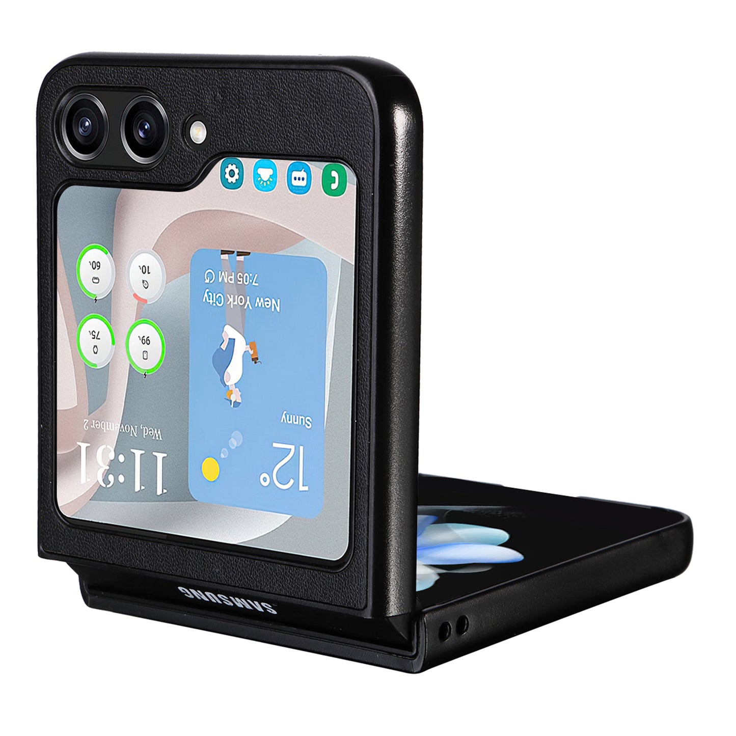 For Samsung Galaxy Z Flip6 5G Case PU Leather Hard PC Protective Phone Cover - Black