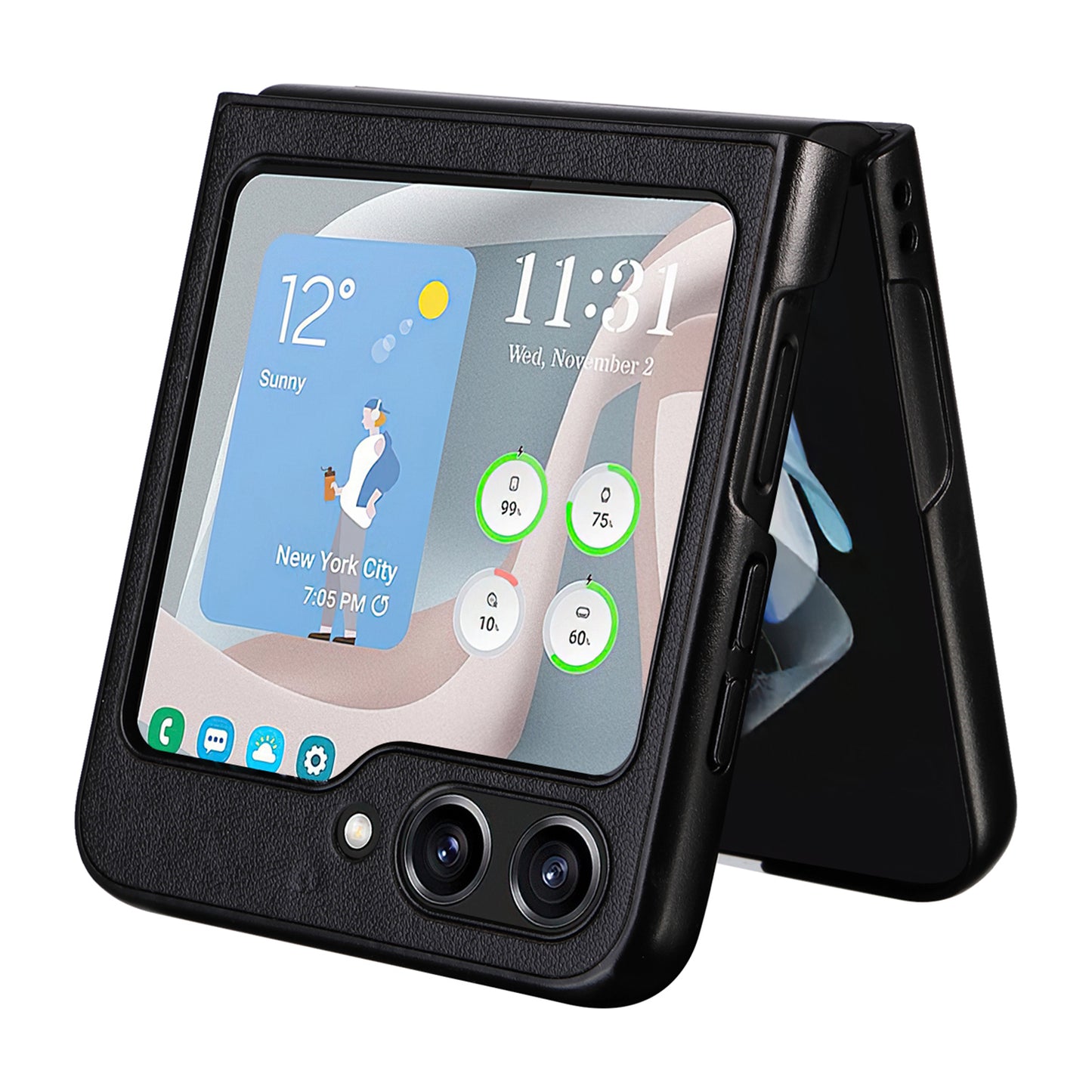 For Samsung Galaxy Z Flip6 5G Case PU Leather Hard PC Protective Phone Cover - Black