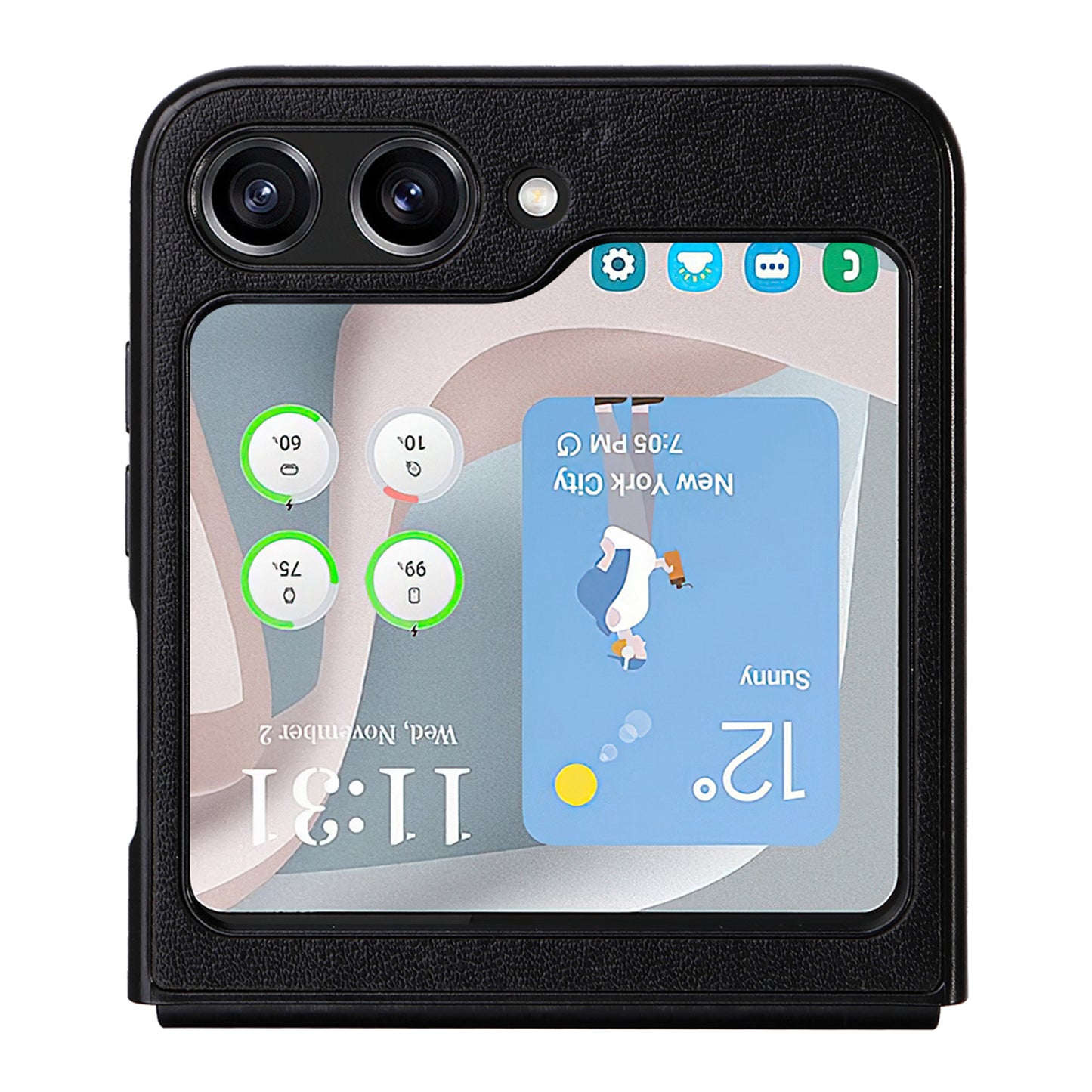 For Samsung Galaxy Z Flip6 5G Case PU Leather Hard PC Protective Phone Cover - Black