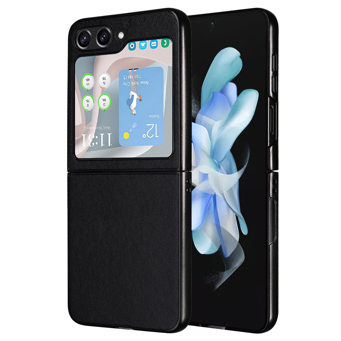 For Samsung Galaxy Z Flip6 5G Case PU Leather Hard PC Protective Phone Cover - Black