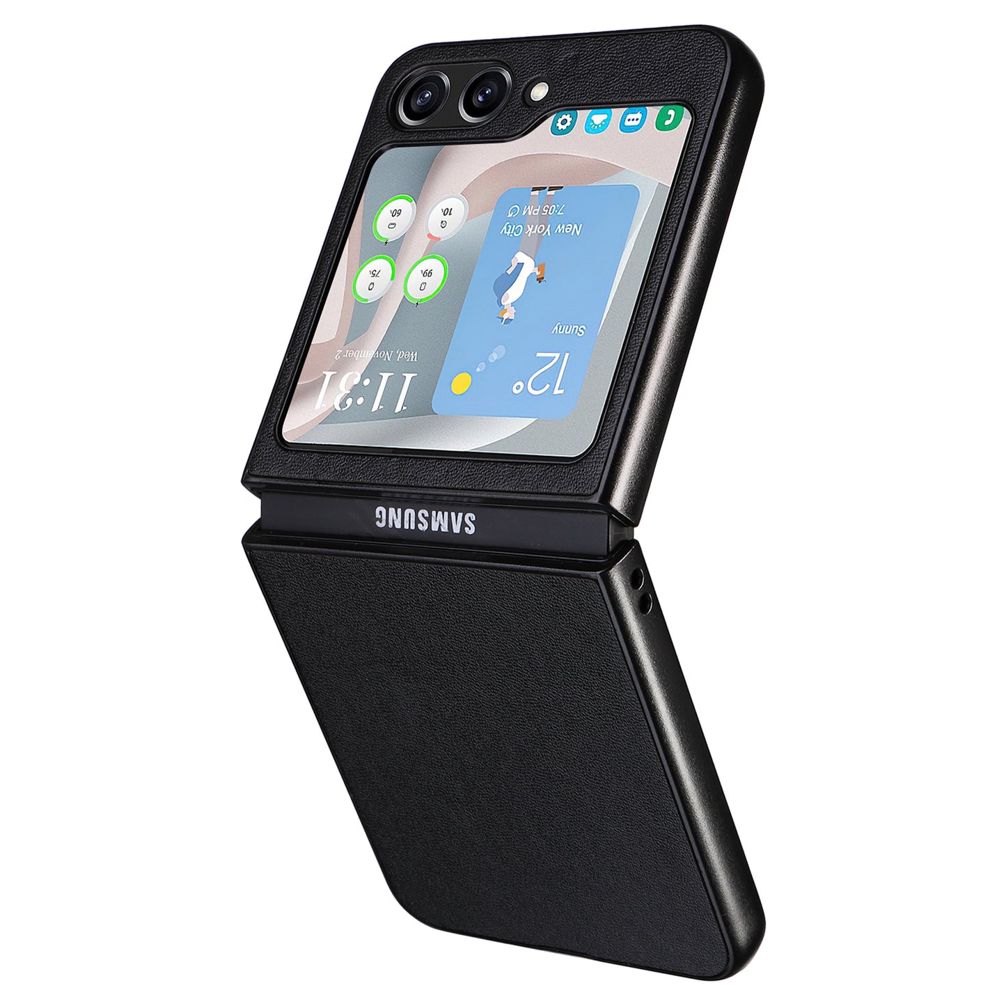 For Samsung Galaxy Z Flip6 5G Case PU Leather Hard PC Protective Phone Cover - Black