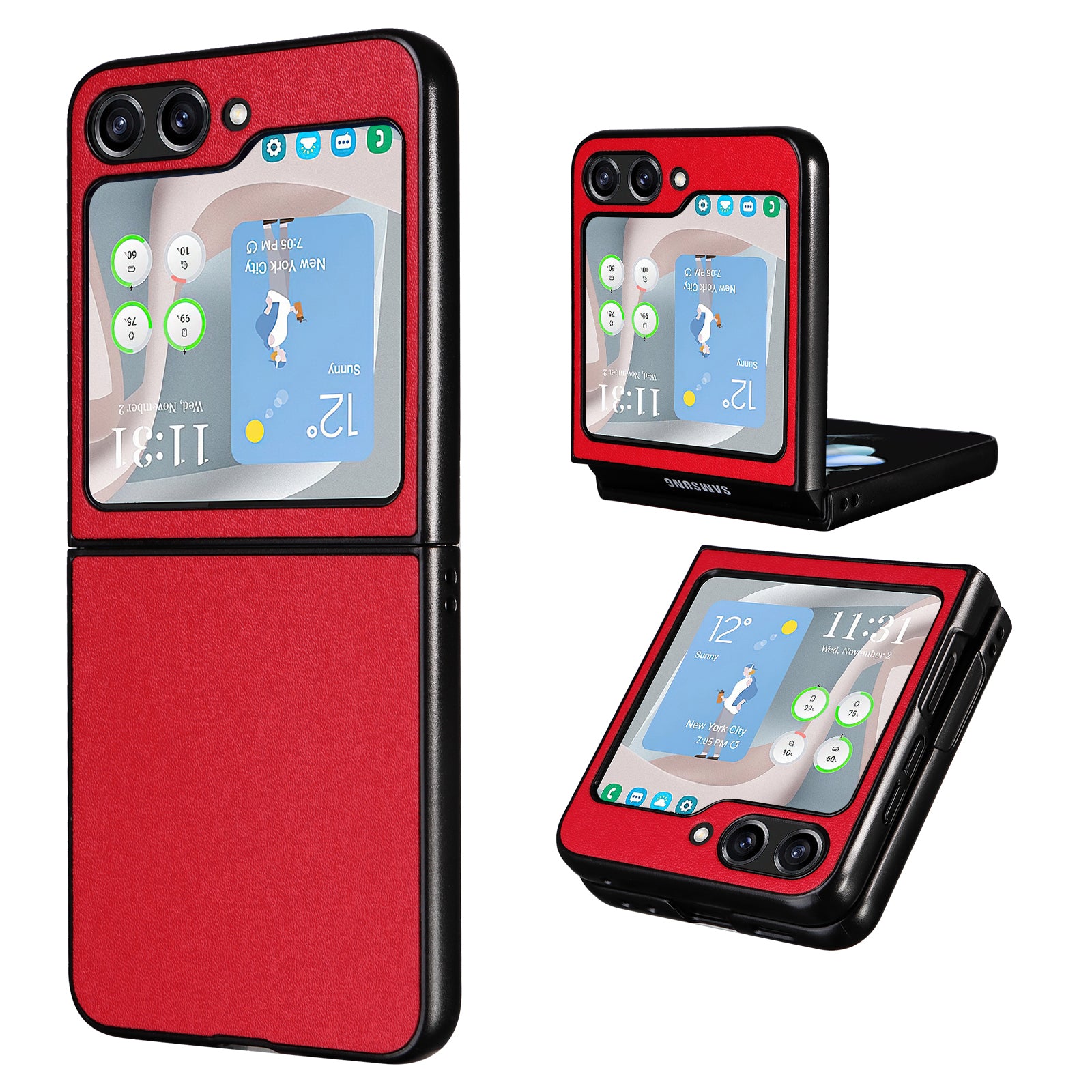 For Samsung Galaxy Z Flip6 5G Case PU Leather Hard PC Protective Phone Cover - Red