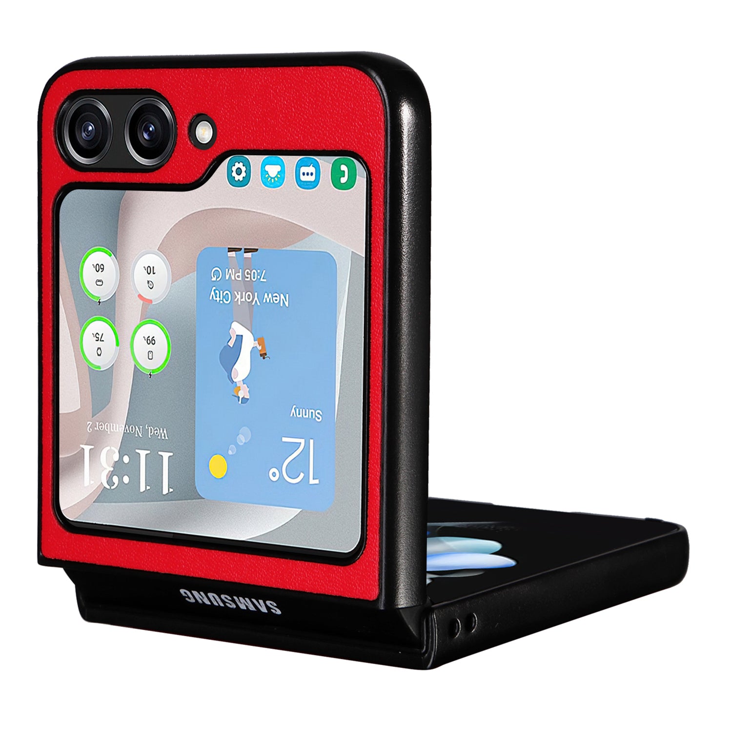 For Samsung Galaxy Z Flip6 5G Case PU Leather Hard PC Protective Phone Cover - Red