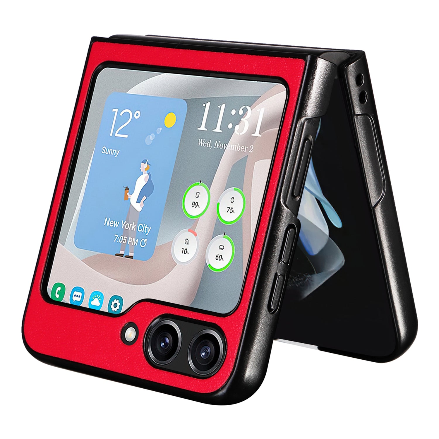 For Samsung Galaxy Z Flip6 5G Case PU Leather Hard PC Protective Phone Cover - Red