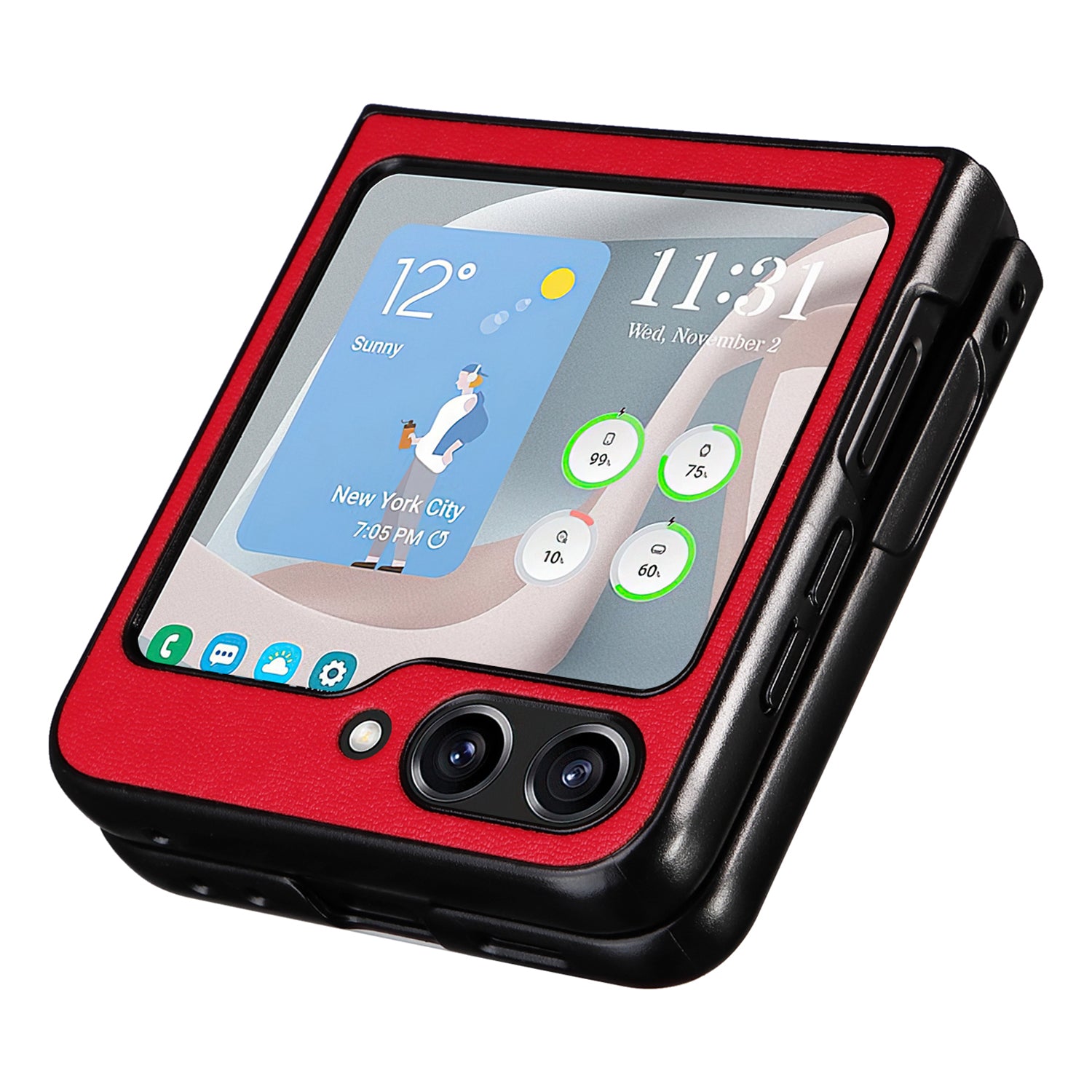 For Samsung Galaxy Z Flip6 5G Case PU Leather Hard PC Protective Phone Cover - Red
