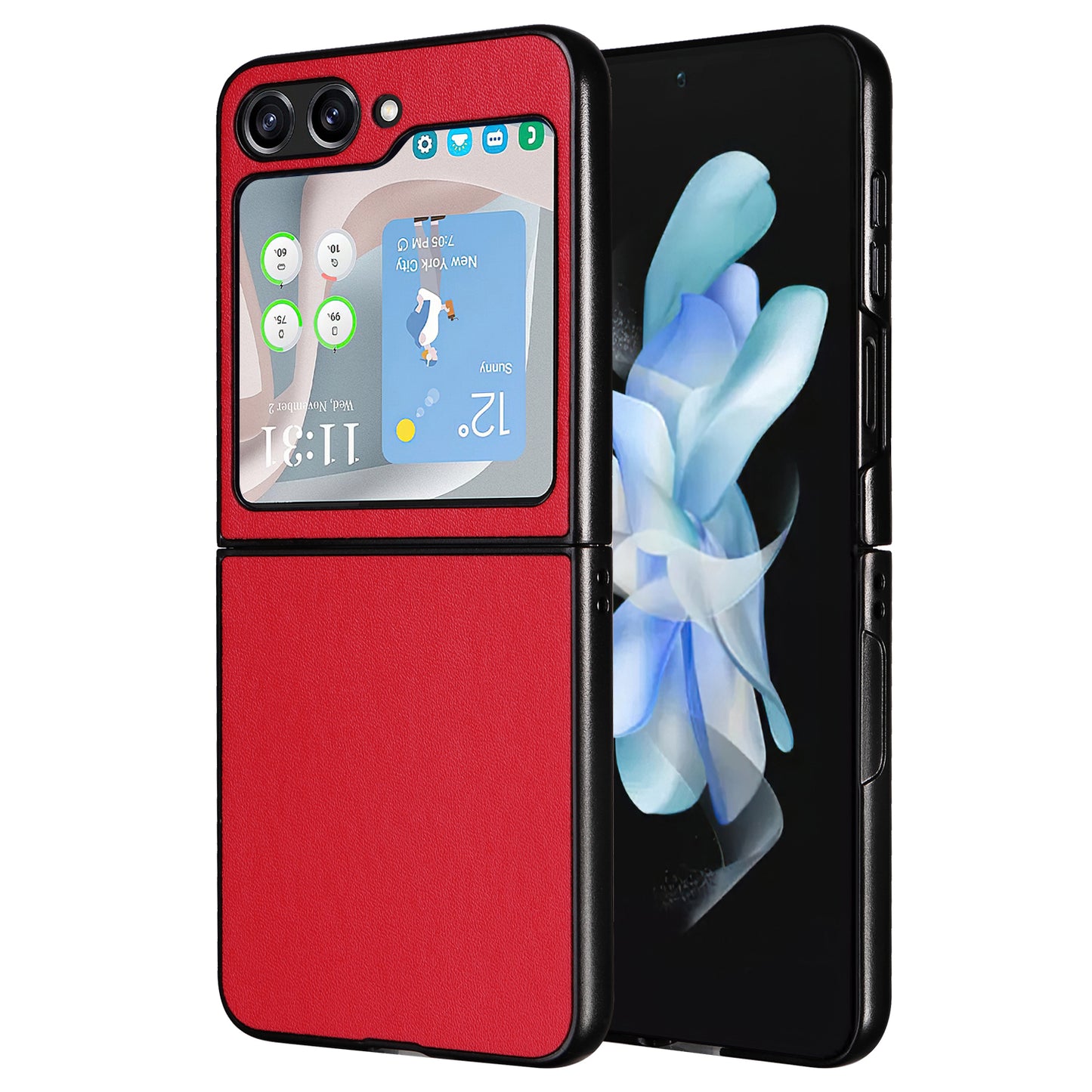 For Samsung Galaxy Z Flip6 5G Case PU Leather Hard PC Protective Phone Cover - Red
