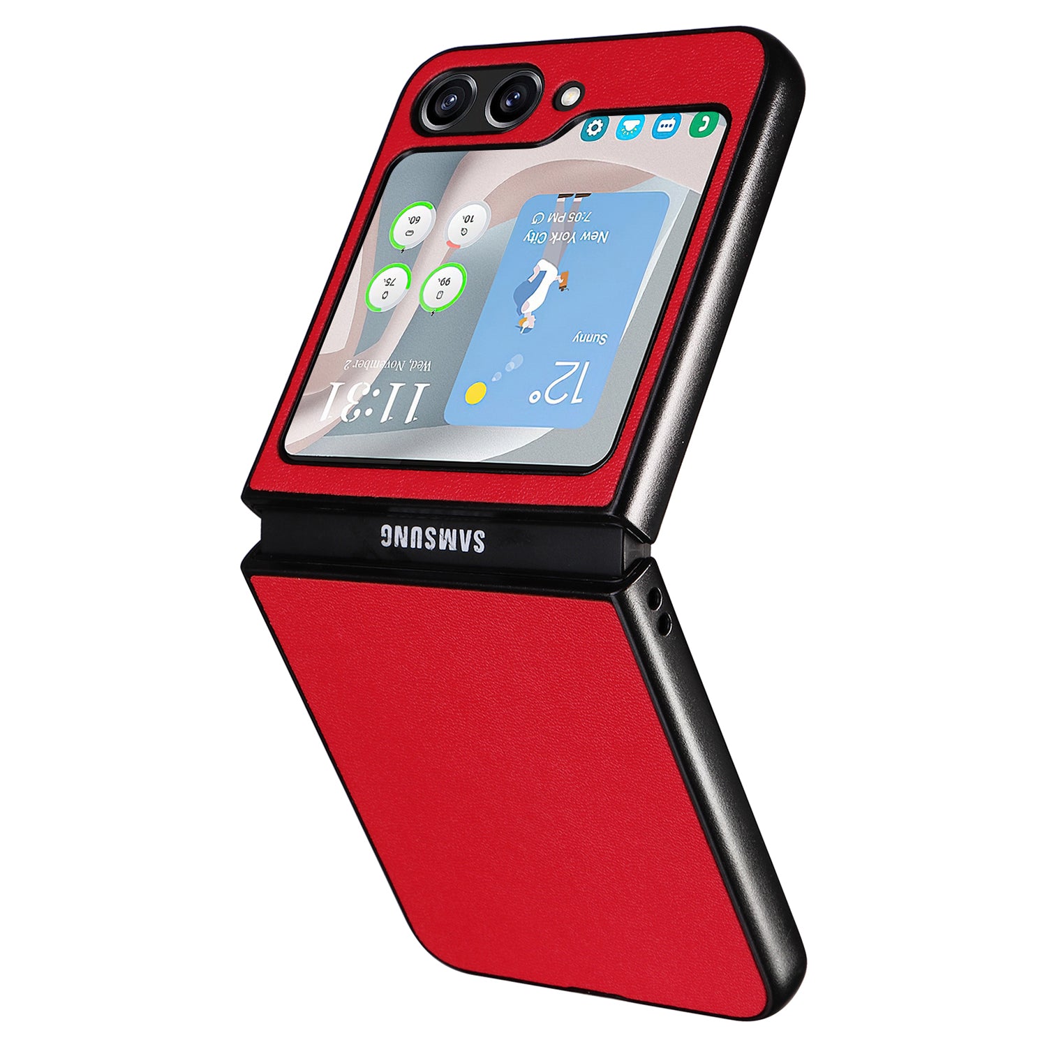 For Samsung Galaxy Z Flip6 5G Case PU Leather Hard PC Protective Phone Cover - Red